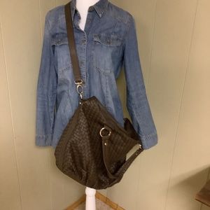 Large vegan leather crossbody bag.